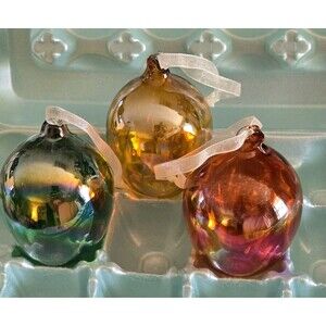 Lustrous Trio: Iridescent Hand-Blown Glass Ornaments Easter Egg Tree Ornaments